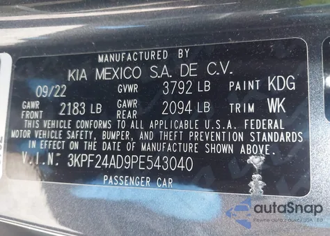2023 Kia Forte Lxs from USA, damaged, VIN 3KPF24AD9PE543040